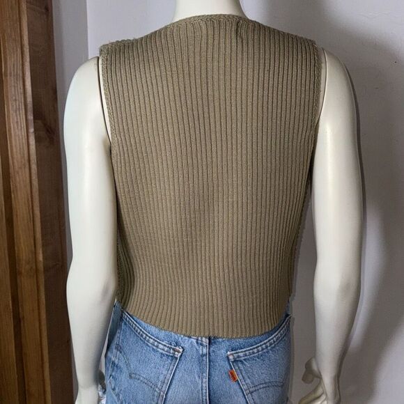 Vintage 60’s 70’s Boho Patchwork Suede Crochet Tie Neck Knit Vest Size Small - Picture 4 of 13